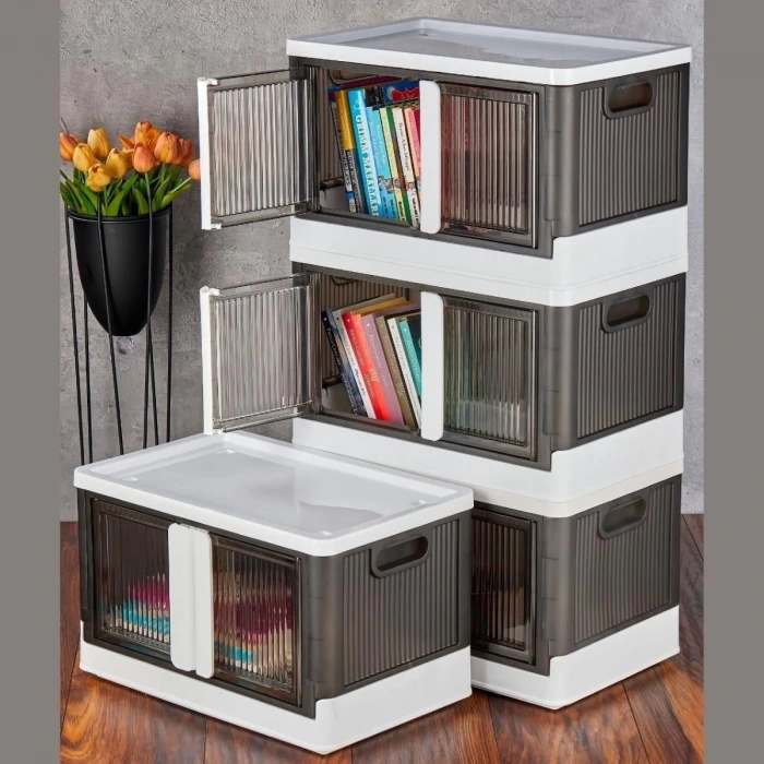 İpek Yıldızı® Tek Katlı Çift Kapaklı Demonte Mutfak ve Banyo Düzenleyici Plastik Raf-Antrasit