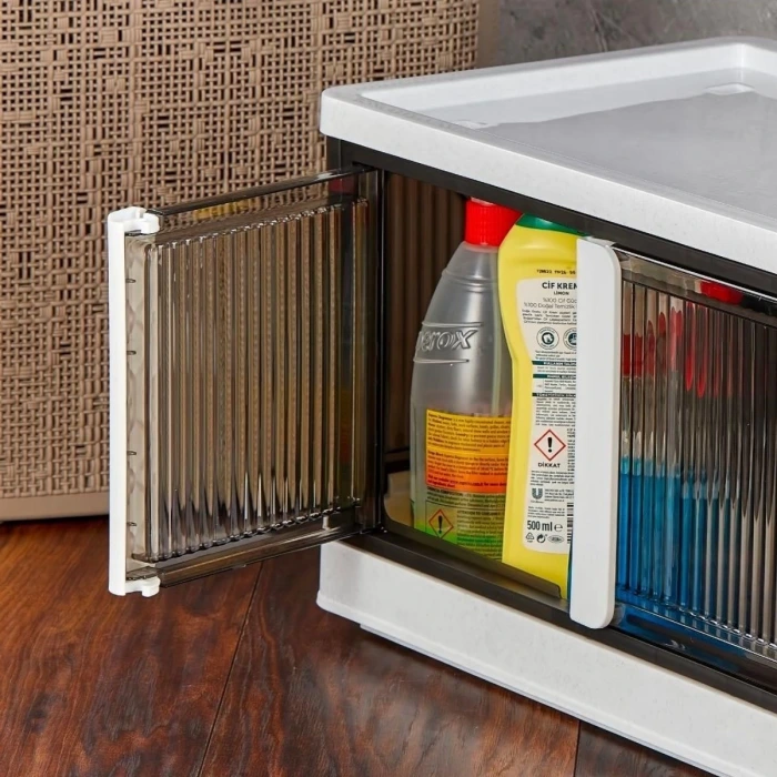 İpek Yıldızı® Tek Katlı Çift Kapaklı Demonte Mutfak ve Banyo Düzenleyici Plastik Raf-Antrasit