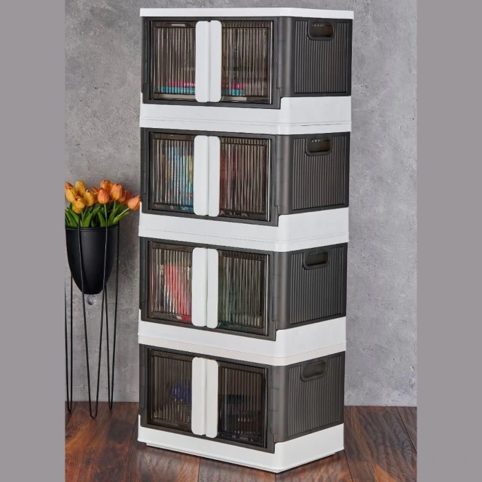 İpek Yıldızı® Tek Katlı Çift Kapaklı Demonte Mutfak ve Banyo Düzenleyici Plastik Raf-Antrasit