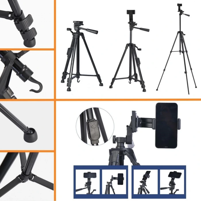 İpek Yıldızı® Telefon ve Fotoğraf Makinası Takılabilen Bluetooth Kumandalı 146 cm Tripod