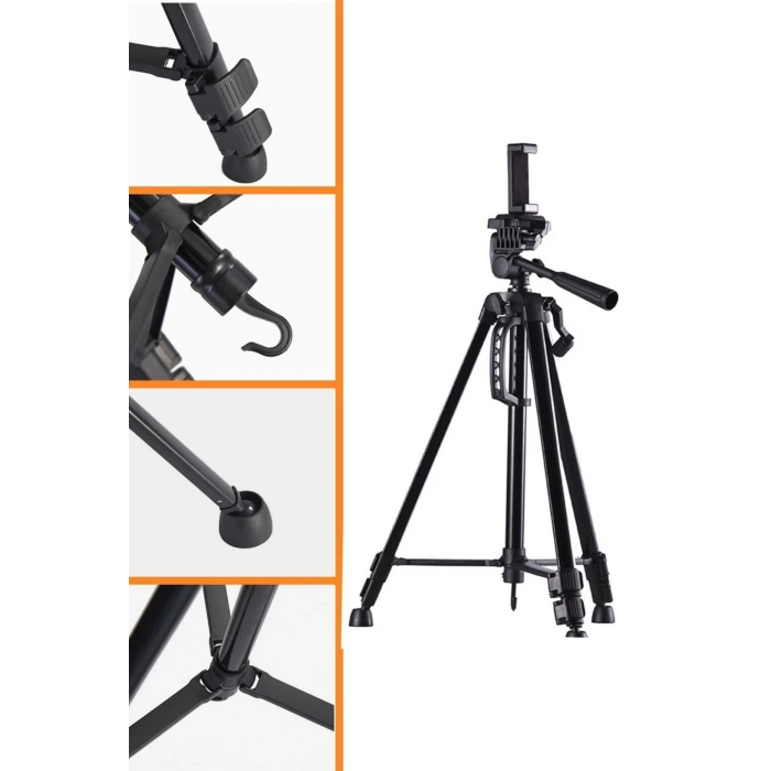 İpek Yıldızı® Telefon ve Fotoğraf Makinası Takılabilen Bluetooth Kumandalı 146 cm Tripod