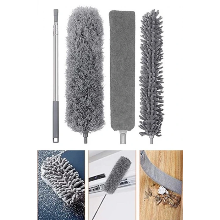 İpek Yıldızı® Teleskopik 3lü Mop Toz Alma Püskülü Çok Fonksiyonlu Temizlik Seti