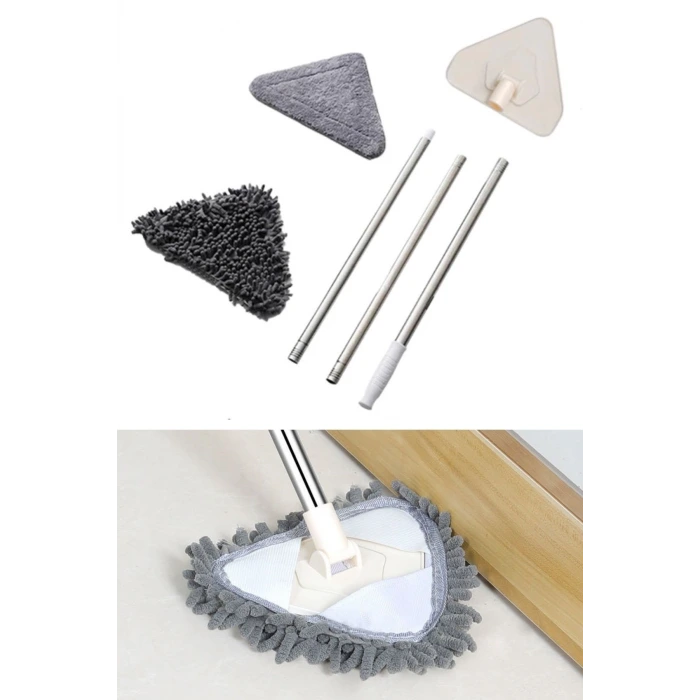 İpek Yıldızı® Teleskopik Saplı 150 cm Üçgen Mop Cam Duvar Tavan Fayans Parke Temizleyici Mop