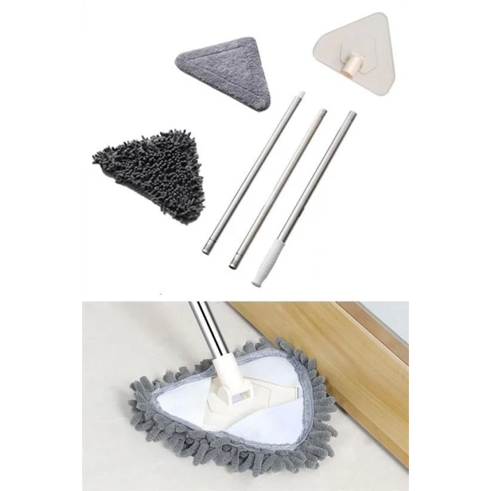 İpek Yıldızı® Teleskopik Saplı 150 cm Üçgen Mop Cam Duvar Tavan Fayans Parke Temizleyici Mop