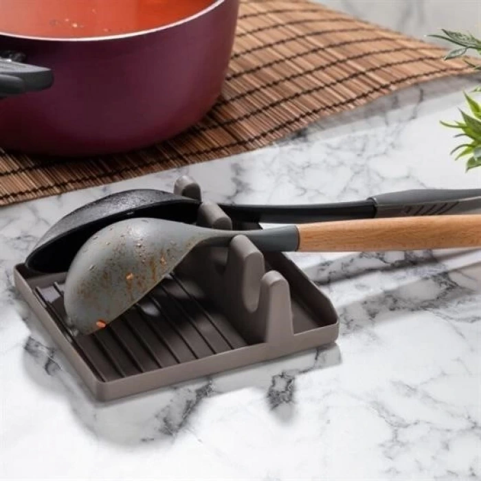 İpek Yıldızı® Tencere Kapak Tutuculu Kaşıklıklı Tencere Kapak Standı Pratik Kaşık Kepçe Altlık Düzenleyici