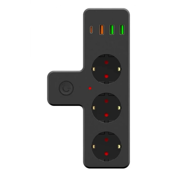 İpek Yıldızı® Termal Akım Korumalı 3 Adet Soket,3 Adet USB ve 1 Adet Type-C Girişli 20w Priz Model 3397