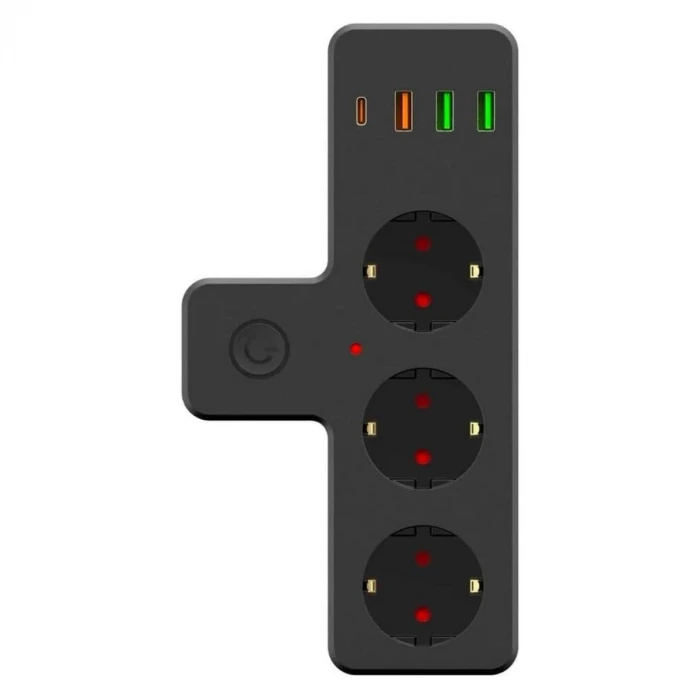 İpek Yıldızı® Termal Akım Korumalı 3 Adet Soket,3 Adet USB ve 1 Adet Type-C Girişli 20w Priz Model 3397