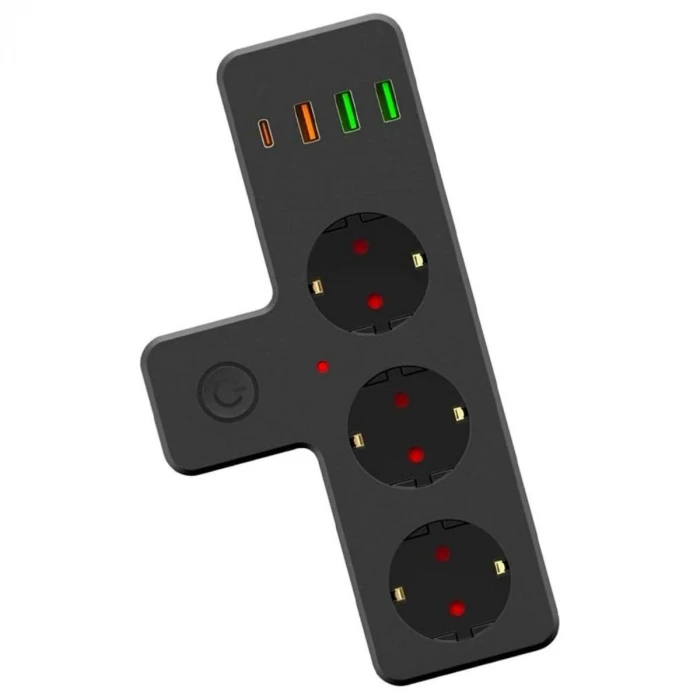 İpek Yıldızı® Termal Akım Korumalı 3 Adet Soket,3 Adet USB ve 1 Adet Type-C Girişli 20w Priz Model 3397