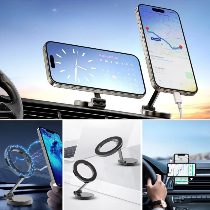 İpek Yıldızı® Tüm Telefonlarla Uyumlu Manyetik Araç Telefonu Tutacağı Katlanır 360 Derece Dönen Telefon Standı