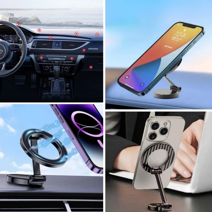 İpek Yıldızı® Tüm Telefonlarla Uyumlu Manyetik Araç Telefonu Tutacağı Katlanır 360 Derece Dönen Telefon Standı