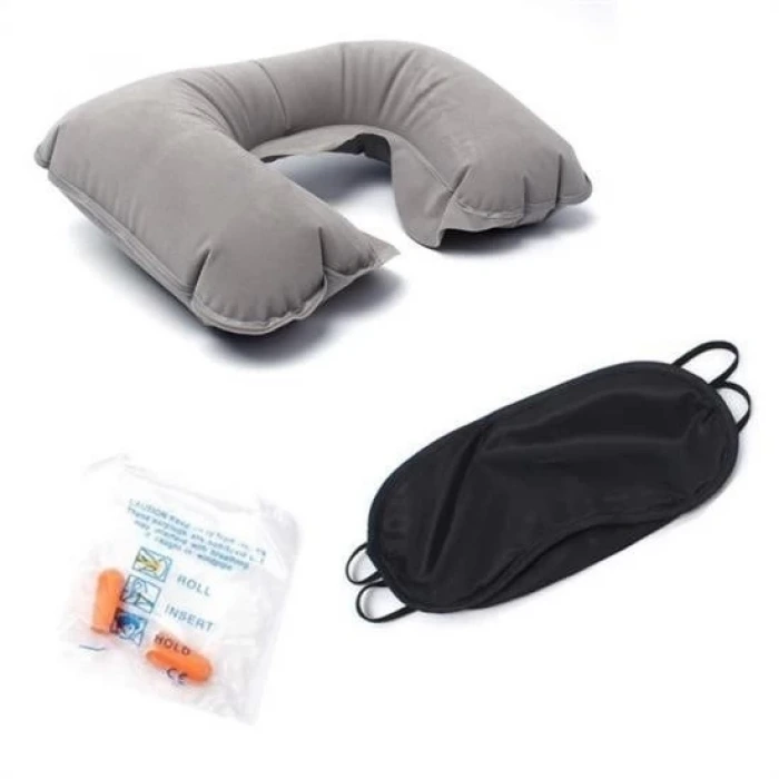 İpek Yıldızı® Üçlü Seyahat Seti Şişme Yastık Göz Bandı Kulak Tıkacı