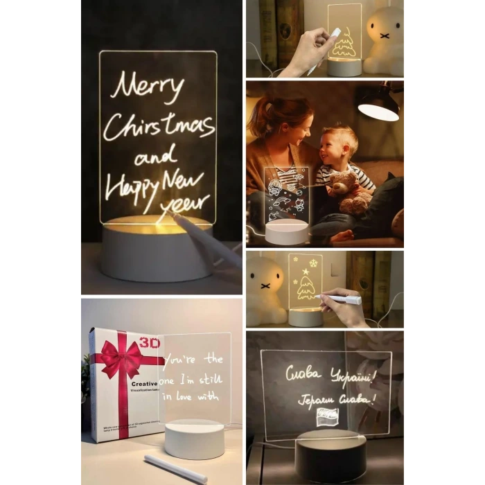 İpek Yıldızı® USB Kablolu Işıklı Kendiliğinden Beyaz Kalemli-Silgili Kreatif 3D Görselleştirme LED Lambası