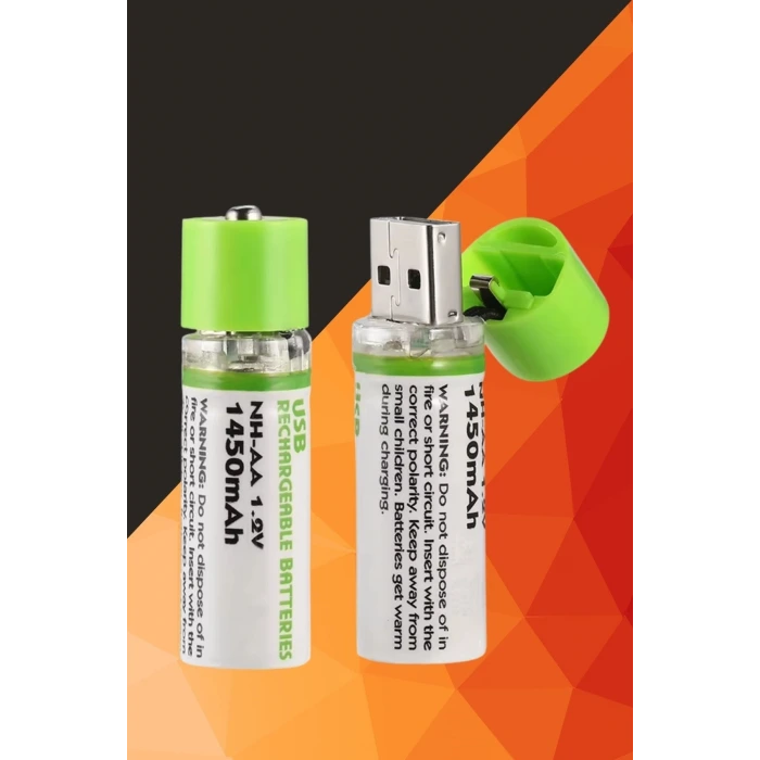 İpek Yıldızı® USB Şarjlı 1450mAh AA 1.2V Lityum Kalem Pil – 2’li Set, Tekrar Şarj Edilebilir Uzun Ömürlü Dönüştürülebilir Batarya