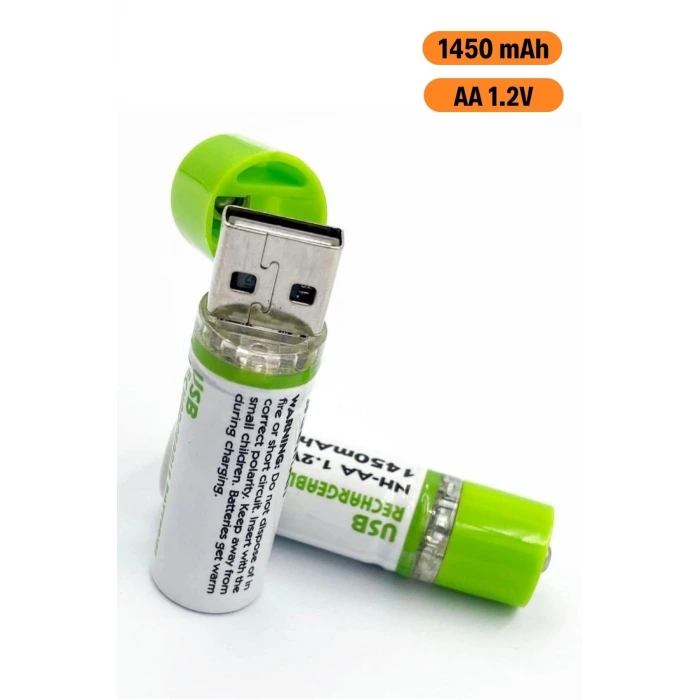 İpek Yıldızı® USB Şarjlı 1450mAh AA 1.2V Lityum Kalem Pil – 2’li Set, Tekrar Şarj Edilebilir Uzun Ömürlü Dönüştürülebilir Batarya