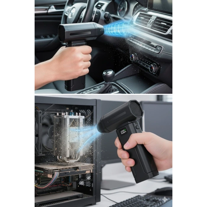 İpek Yıldızı® USB Şarjlı Güçlü Hava Üflemeli Toz Temizleyici Araç İçi, Klavye, PC ve Elektronik Cihaz Temizlik Cihazı X8 Jetfan