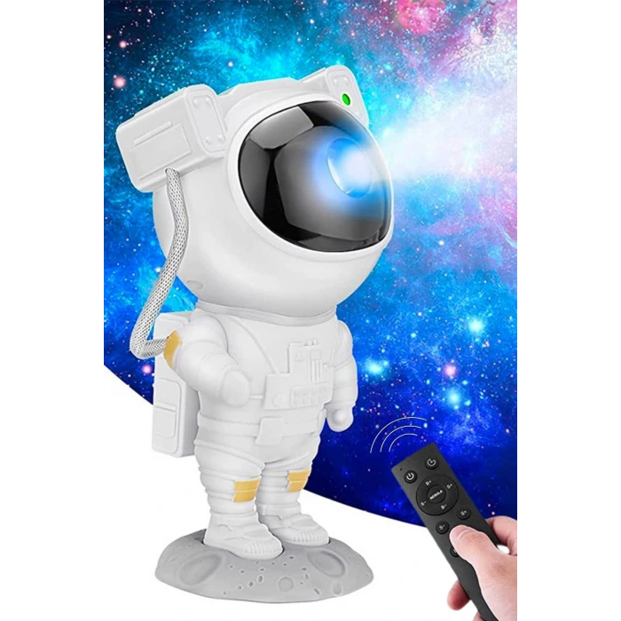 İpek Yıldızı® Uzaktan Kumandalı ve Zamanlayıcılı Farklı Renk Işık Modlu Astronot Projektör Gece Lambası