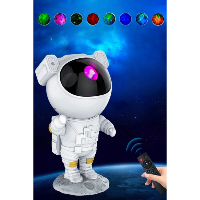 İpek Yıldızı® Uzaktan Kumandalı ve Zamanlayıcılı Farklı Renk Işık Modlu Astronot Projektör Gece Lambası