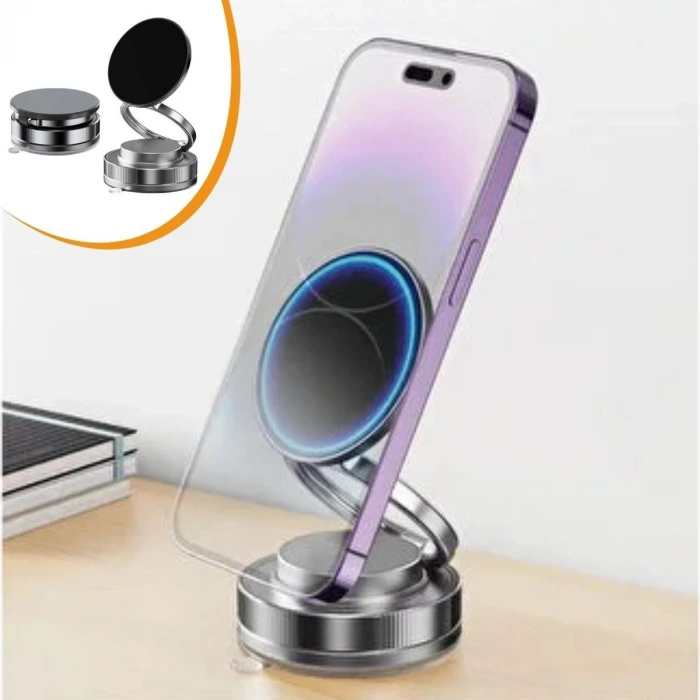 İpek Yıldızı® Vakumlu Manyetik Telefon Tutucu – Güçlü Vakum 360° Döner Araç İçi Telefon Standı, Ultra Sabit Manyetik Destekli Mobil Cihaz Aparatı