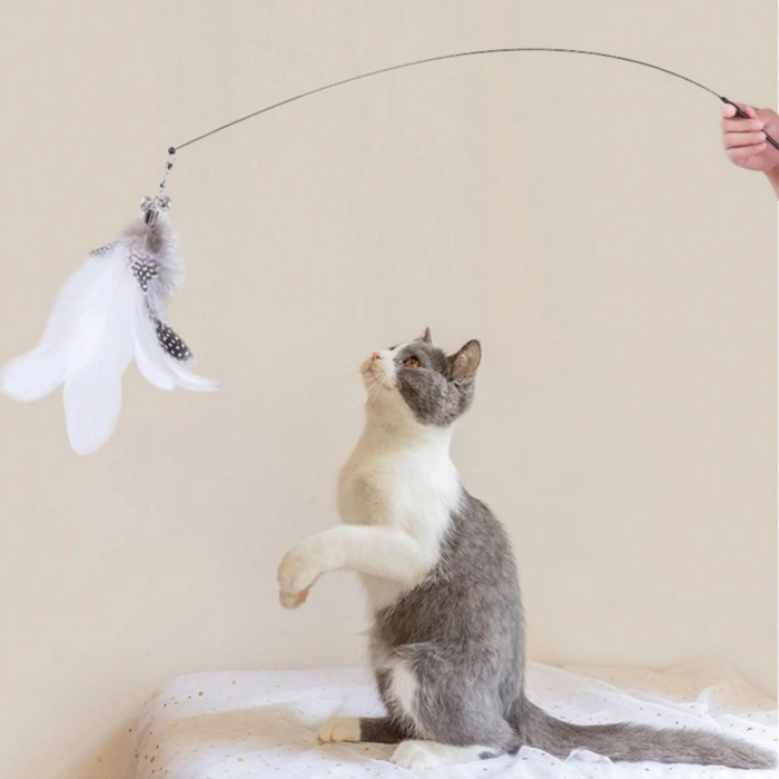 İpek Yıldızı® Vantuzlu Tüylü Zilli Olta Kedi Oyuncağı 2 Oltalı