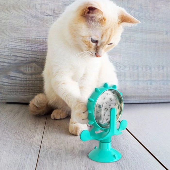 İpek Yıldızı® Vantuzlu Zilli İnteraktif Dönebilen Mama Kaplı Renkli Eğlenceli Eğitici Kedi Oyuncağı