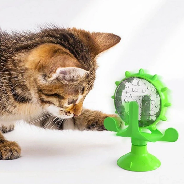 İpek Yıldızı® Vantuzlu Zilli İnteraktif Dönebilen Mama Kaplı Renkli Eğlenceli Eğitici Kedi Oyuncağı