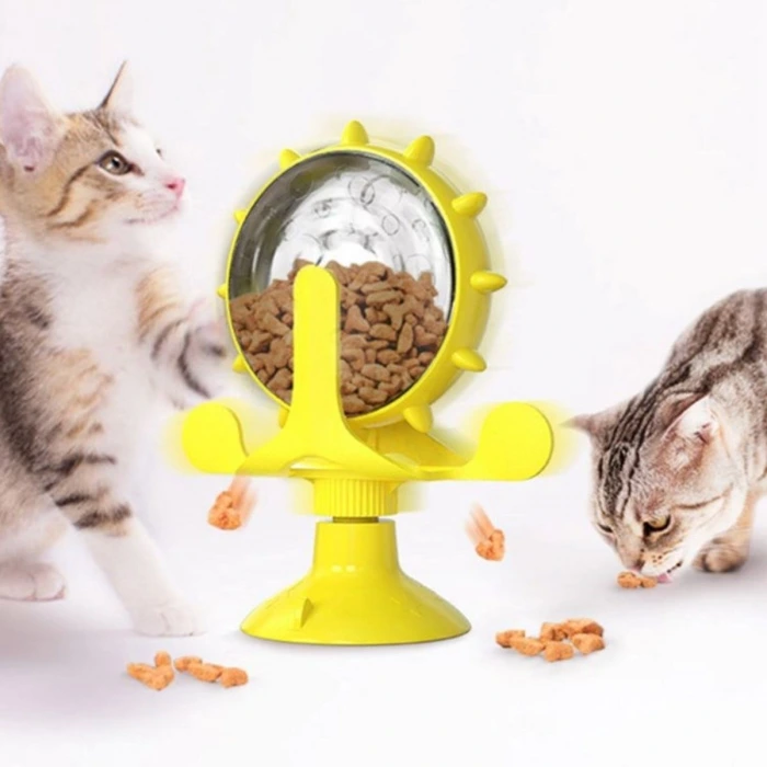 İpek Yıldızı® Vantuzlu Zilli İnteraktif Dönebilen Mama Kaplı Renkli Eğlenceli Eğitici Kedi Oyuncağı