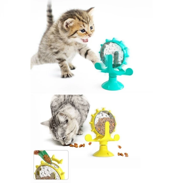 İpek Yıldızı® Vantuzlu Zilli İnteraktif Dönebilen Mama Kaplı Renkli Eğlenceli Eğitici Kedi Oyuncağı