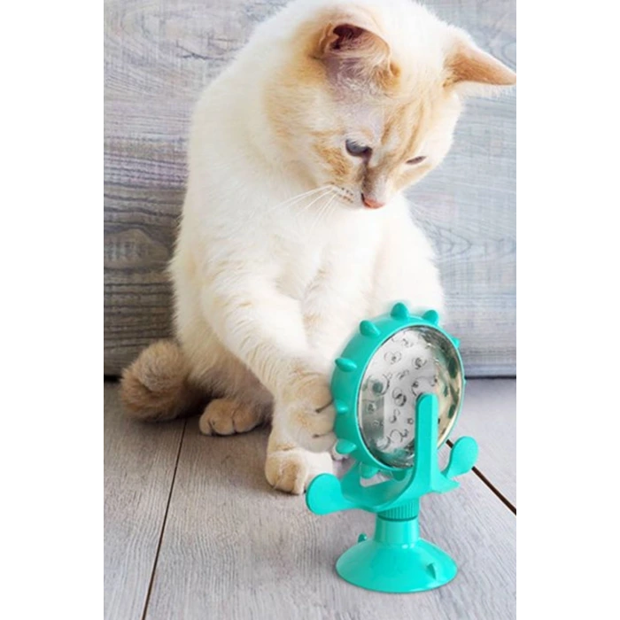 İpek Yıldızı® Vantuzlu Zilli İnteraktif Dönebilen Mama Kaplı Renkli Eğlenceli Eğitici Kedi Oyuncağı