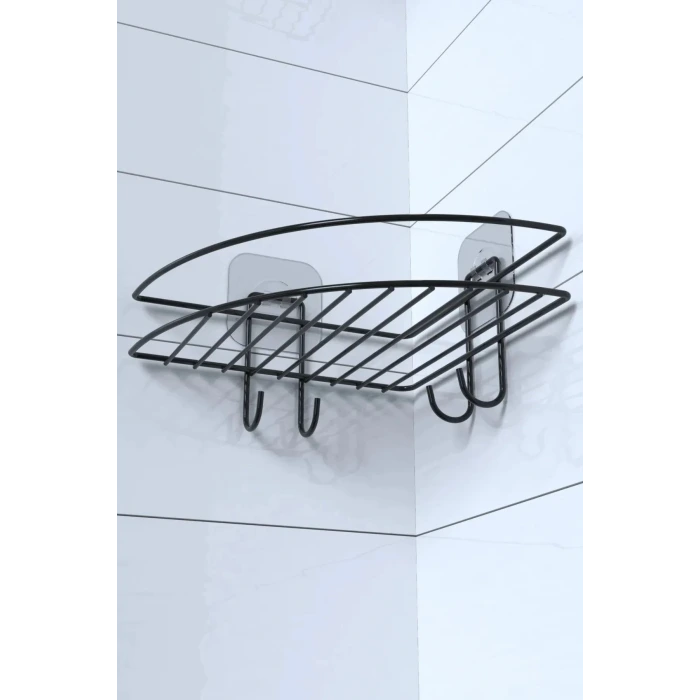 İpek Yıldızı® Yapışkanlı Banyo Köşeliği Kancalı Köşe Rafı Duş Şampuanlık Duvar Düzenleyici Organizer Raf