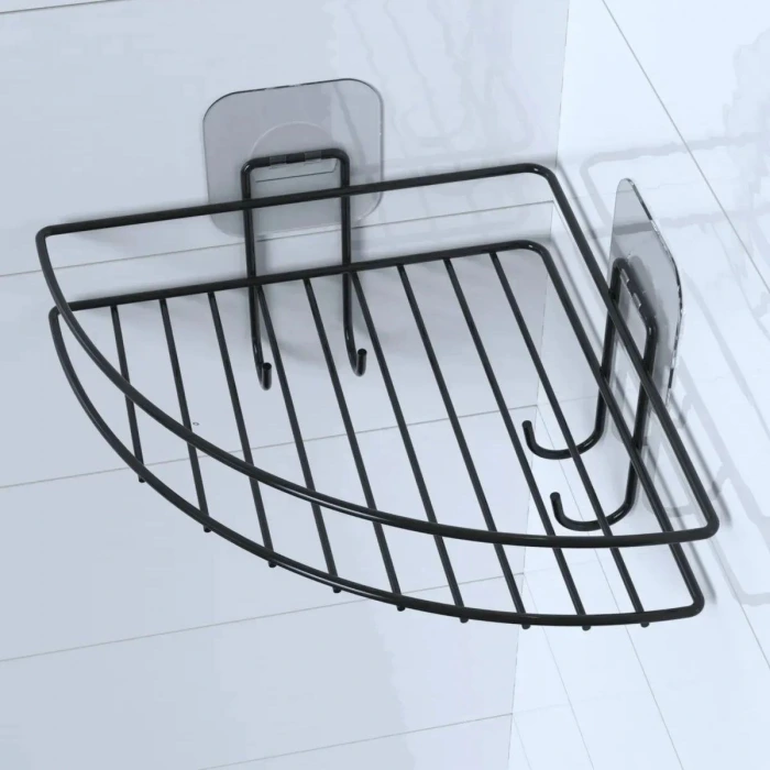 İpek Yıldızı® Yapışkanlı Banyo Köşeliği Kancalı Köşe Rafı Duş Şampuanlık Duvar Düzenleyici Organizer Raf