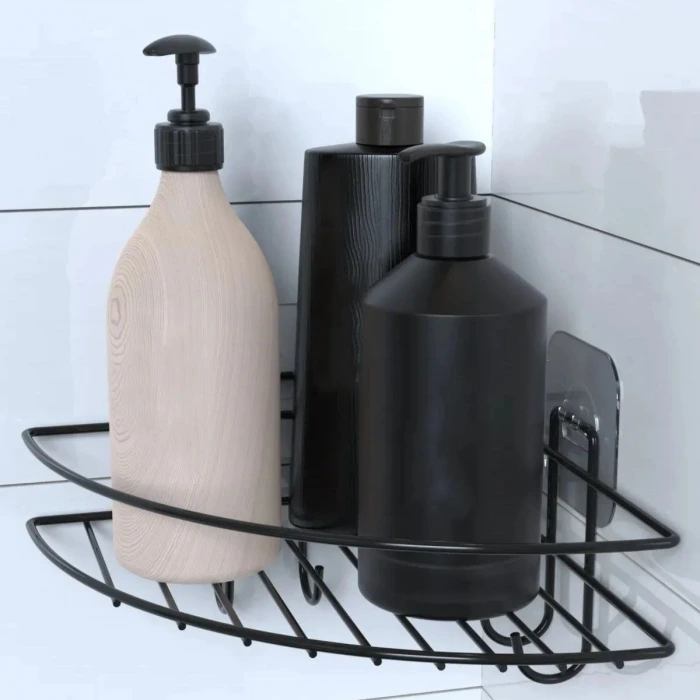 İpek Yıldızı® Yapışkanlı Banyo Köşeliği Kancalı Köşe Rafı Duş Şampuanlık Duvar Düzenleyici Organizer Raf