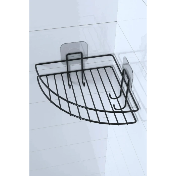 İpek Yıldızı® Yapışkanlı Banyo Köşeliği Kancalı Köşe Rafı Duş Şampuanlık Duvar Düzenleyici Organizer Raf