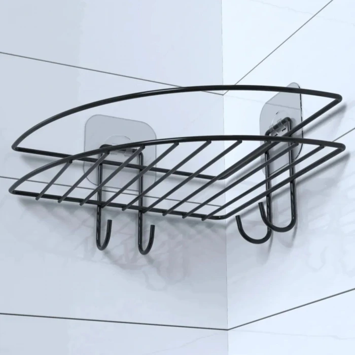 İpek Yıldızı® Yapışkanlı Banyo Köşeliği Kancalı Köşe Rafı Duş Şampuanlık Duvar Düzenleyici Organizer Raf