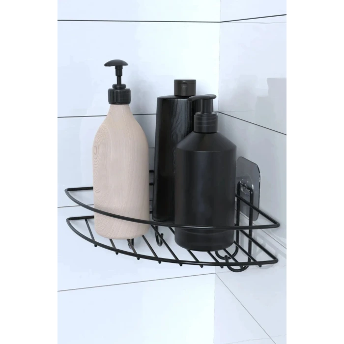 İpek Yıldızı® Yapışkanlı Banyo Köşeliği Kancalı Köşe Rafı Duş Şampuanlık Duvar Düzenleyici Organizer Raf