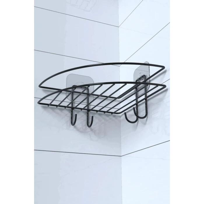 İpek Yıldızı® Yapışkanlı Banyo Köşeliği Kancalı Köşe Rafı Duş Şampuanlık Duvar Düzenleyici Organizer Raf