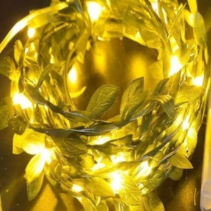 İpek Yıldızı® Yapraklı Dekorlu3 Metre Peri Led Pilli Işık Yılbaşı Aydınlatma