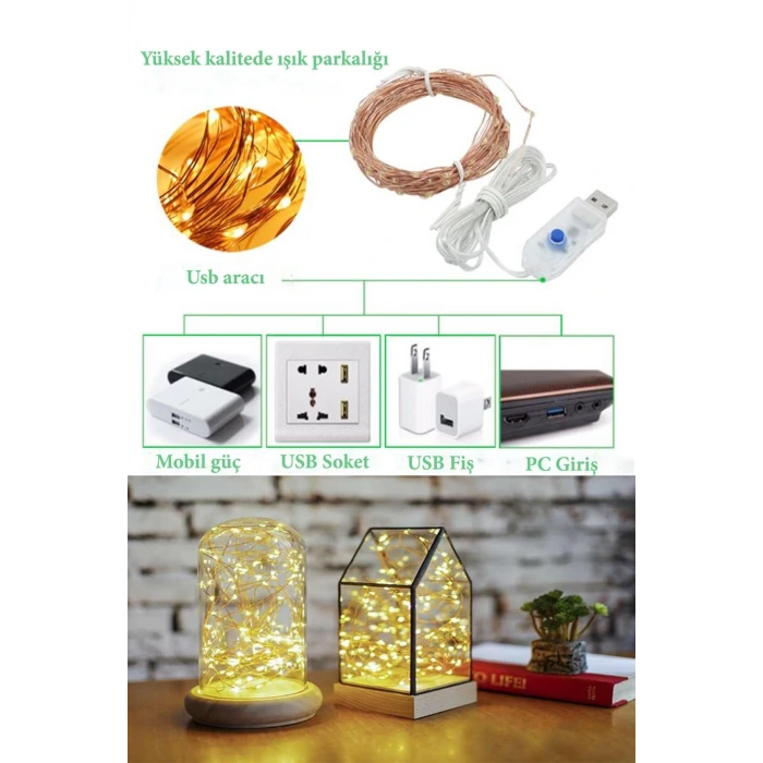 İpek Yıldızı® Yılbaşı ve Özel Konsept Dekorasyon 5 Mt USB Bağlantılı Led Işık
