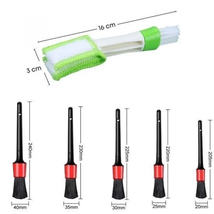 İpek Yıldızı® Yumuşak Kıllı İç Ve Dış Temizlik İçin 5+1 Detaylı Araç Oto Temizlik Bakım Fırça Seti