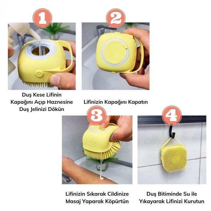 İpek Yıldızı® Yumuşak Silikon Malzemeli Esnek Jel Hazneli Masaj Fonksiyonlu Etkili Banyo Duş Kese Lifi