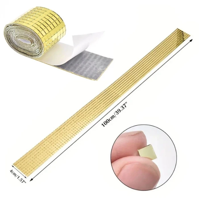 İpek Yıldızı®1 Metre Uzunluğunda Gold Renk Aynalı Mozaik Taşlı Dekor Bandı 4 cm x 1 mt