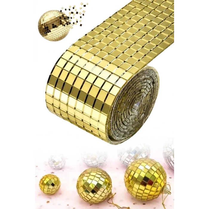 İpek Yıldızı®1 Metre Uzunluğunda Gold Renk Aynalı Mozaik Taşlı Dekor Bandı 4 cm x 1 mt