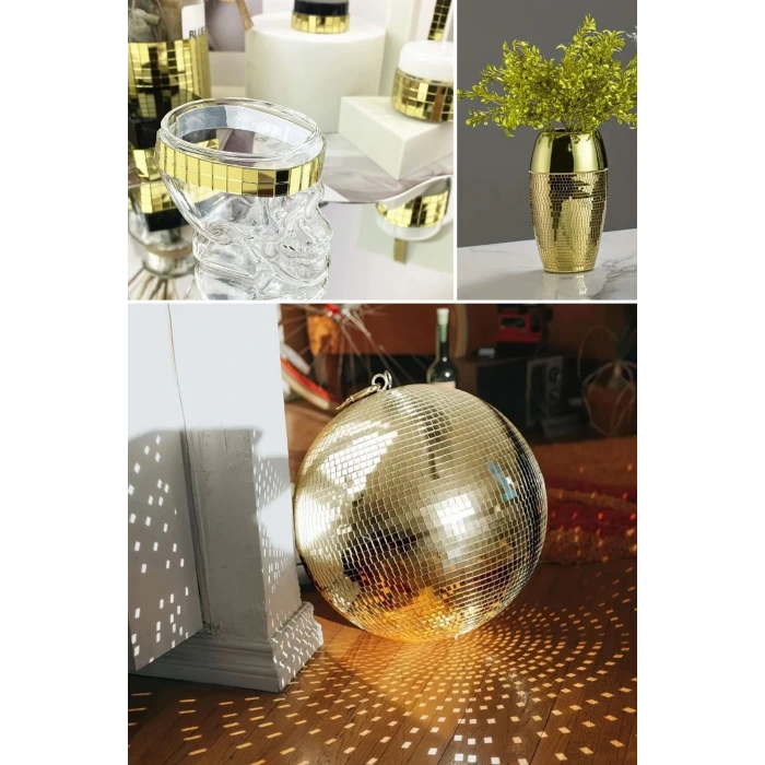 İpek Yıldızı®1 Metre Uzunluğunda Gold Renk Aynalı Mozaik Taşlı Dekor Bandı 4 cm x 1 mt