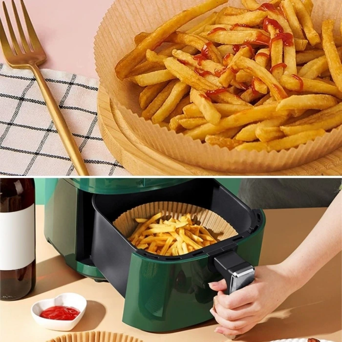 İpek Yıldızı®100 Adet  Air Fryer Pişirme Kağıdı Tek Kullanımlık  Yağlı Kağıdı Yuvarlak Tabak Model