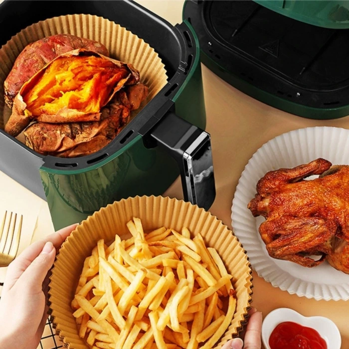 İpek Yıldızı®100 Adet  Air Fryer Pişirme Kağıdı Tek Kullanımlık  Yağlı Kağıdı Yuvarlak Tabak Model