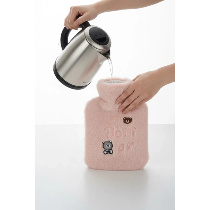Işıklı Ayıcıklı Figürlü Pembe Peluş Sıcak Su Torbası 1 Lt – Yumuşak Kılıf, Uzun Süre Sıcak Tutan Termal Su Torbası