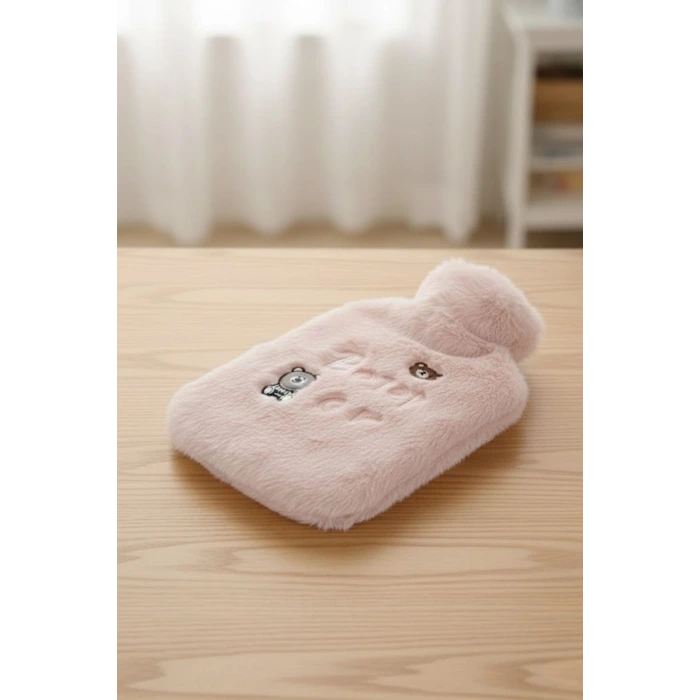 Işıklı Ayıcıklı Figürlü Pembe Peluş Sıcak Su Torbası 1 Lt – Yumuşak Kılıf, Uzun Süre Sıcak Tutan Termal Su Torbası