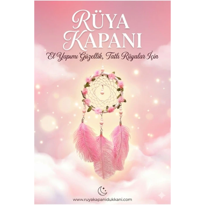 Işıklı Pembe Gül Detaylı El Yapımı Rüya Kapanı - Romantik Duvar Süsü & Hediyelik Düş Kapanı