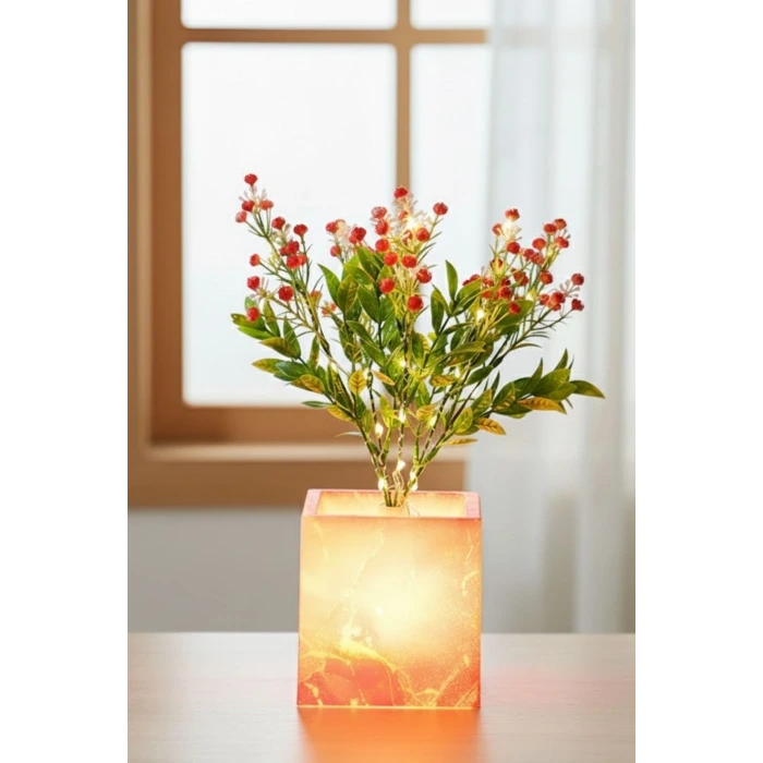 Işıklı Yapay Çiçek – Pembe Saksılı LED Dekoratif Bitki, Masaüstü ve Ev Ofis Aydınlatmalı Süs Bitkisi