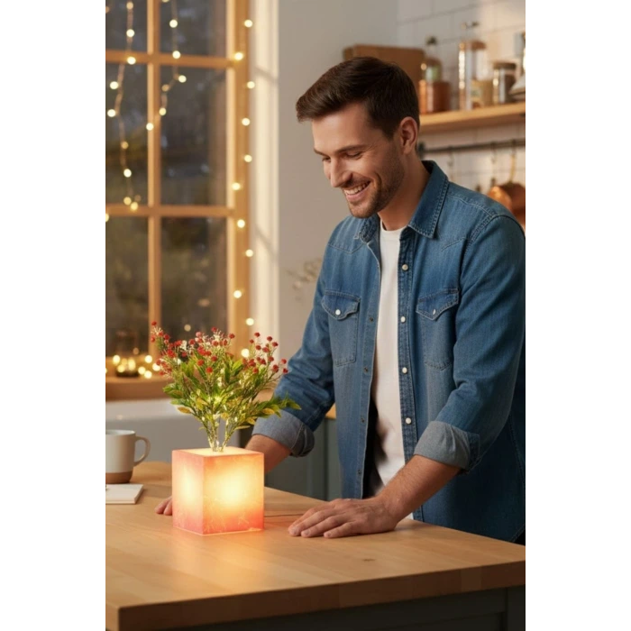 Işıklı Yapay Çiçek – Pembe Saksılı LED Dekoratif Bitki, Masaüstü ve Ev Ofis Aydınlatmalı Süs Bitkisi