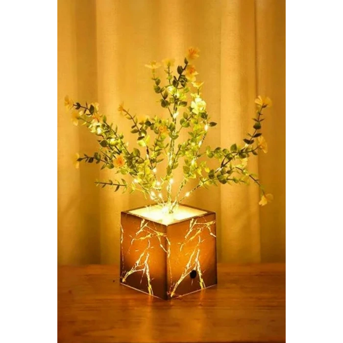 Işıklı Yapay Çiçek – Siyah Saksılı LED Dekoratif Bitki, Masaüstü ve Ev Ofis Aydınlatmalı Süs Bitkisi